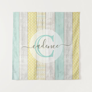 Rustikale Minze & Yellow Boho Geo Moderne Personal Wandteppich