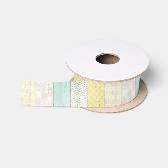 Rustikale Minze & Yellow Boho Geometric Moderne Hü Satinband (Spule)