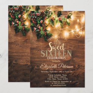 Rustikale Mistletoe, String Lights, Holz Sweet 16  Einladung