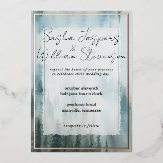 Rustikale Misty Forest Wedding Folieneinladung