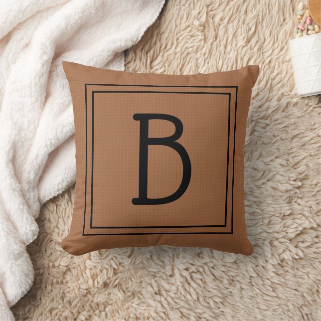 Rustikale Mit Monogramm Initial Brown Black Square Kissen (Decke)