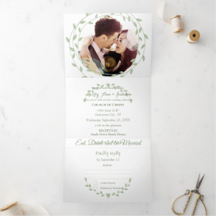 Rustikale mittelalterliche Foto-Hochzeit   Dreifach Gefaltete Einladung