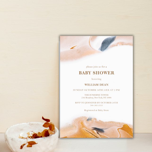 Rustikale, moderne Abstrakte Wasserfarben Kinderdu Einladung (Rustic Modern Abstract Watercolor Baby Shower Invitation)