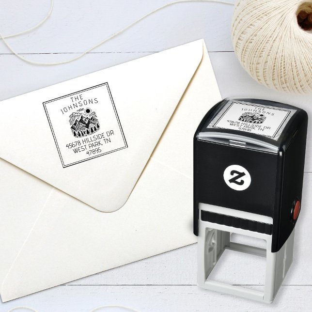 Rustikale moderne Berge benutzerdefiniert Permastempel (Modern Rustic Mountains Self Inking Return Address Stamp)