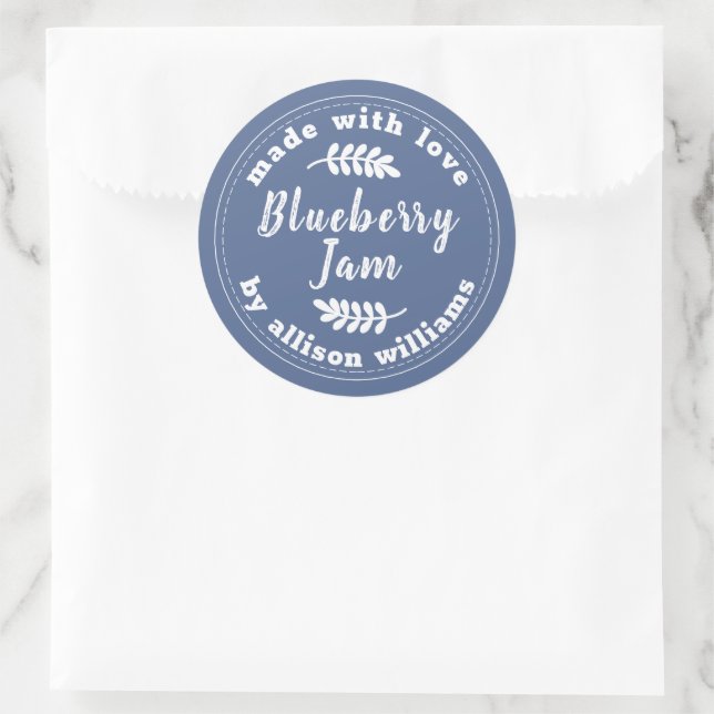 Rustikale moderne Blueberry-Konfitüre Blue Classic Runder Aufkleber (Tasche)