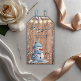 Rustikale moderne Elegant Blue Snowman Baby Dusche Geschenkanhänger