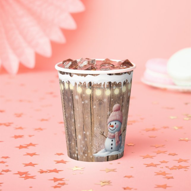 Rustikale moderne Elegant Snowman Baby Dusche Pappbecher (Insitu)