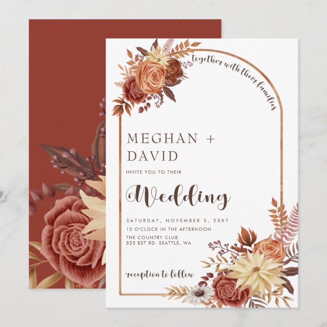 Rustikale, moderne, handgeschriebene Herbstkapelle Einladung (Vorne/Hinten)