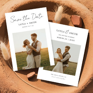 Rustikale moderne Hochzeitsschrift Elegantes Foto Save The Date