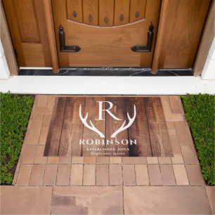 Rustikale, moderne Mit Monogramm Hirschantler-Holz Fußmatte