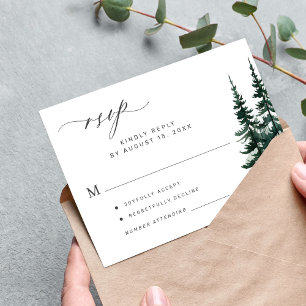 Rustikale, moderne Pinienbäume Hochzeit RSVP-Karte Einladung