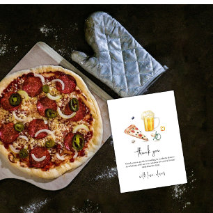 Rustikale moderne Pizza Beers Schnuller Baby Dusch Dankeskarte