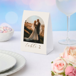 Rustikale moderne Schrift Foto Hochzeit Tischnumme Tischaufsteller