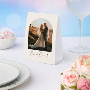 Rustikale moderne Schrift Foto Hochzeit Tischnumme Tischaufsteller