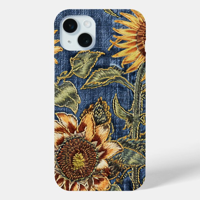 Rustikale moderne Sonnenblume und Denim iPhone Geh Case-Mate iPhone Hülle (Rückseite)