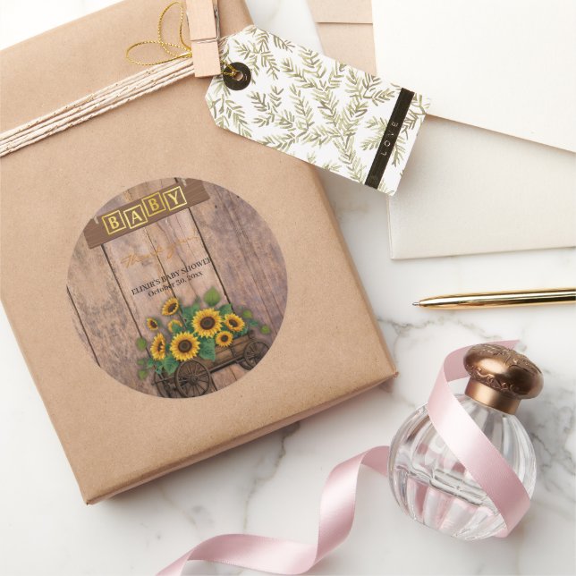 Rustikale moderne Sonnenblumenspülung Babydusche Runder Aufkleber (Schenken)