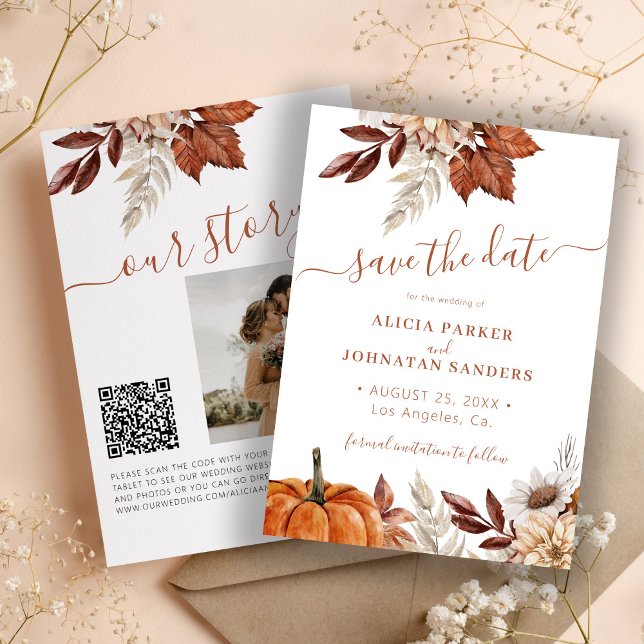 Rustikale, moderne Terracotta, florale QR Code Hoc Save The Date (Von Creator hochgeladen)