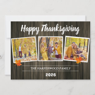 Rustikale moderne Thanksgiving-Familienfotocollage Feiertagskarte