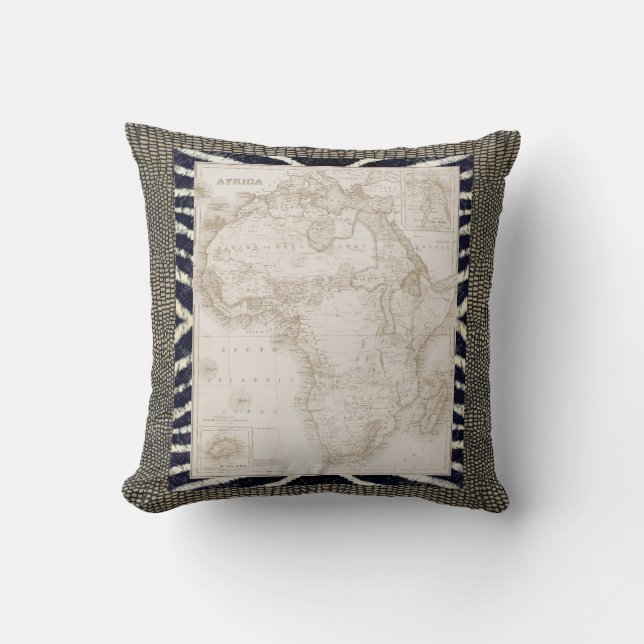 Rustikale, moderne, Vintage Afrikanische Landkarte Kissen (Vorderseite)