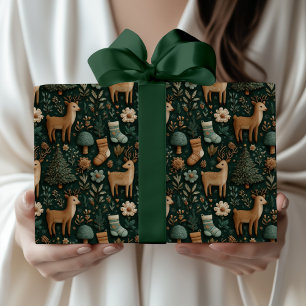 Rustikale, moderne Waldweiden - Hirsch und Pine Tr Geschenkpapier