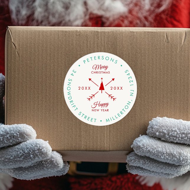 Rustikale moderne Weihnachtsferien-Rücksendeadress Runder Aufkleber (Von Creator hochgeladen)
