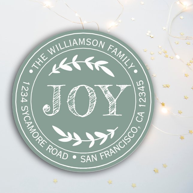 Rustikale Moderne Weihnachtsfreude Rücksendeadress Runder Aufkleber (Von Creator hochgeladen)