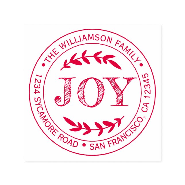 Rustikale Moderne Weihnachtsfreude Runde Rücksende Permastempel (Design)