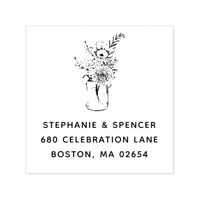 Rustikale Moderne Wildblume Mason Jar Wedding Adre Permastempel (Design)