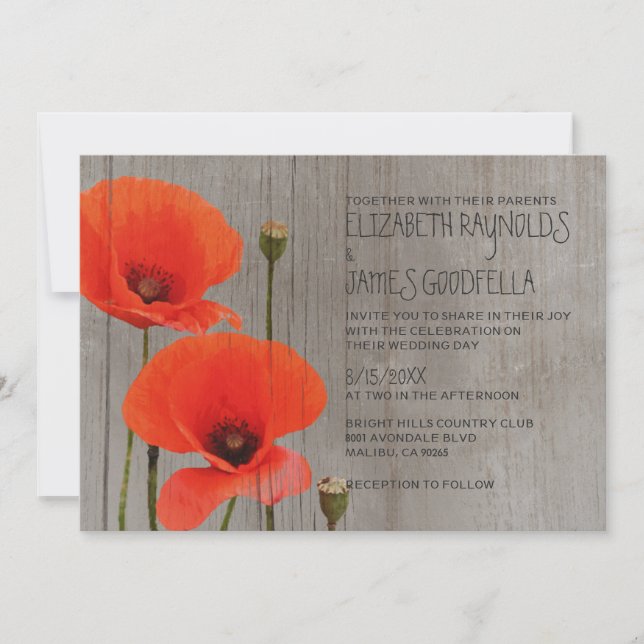 Rustikale Mohn-Hochzeitseinladungen Einladung (Vorderseite)