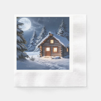 Rustikale Mondlicht Gemütliche Winterhütte Serviette