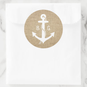 Rustikale Mongram-Anker-Nautische Hochzeitsticker Runder Aufkleber