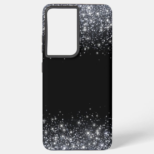 Rustikale Monogram Classic Glitzer schwarz und sil Samsung Galaxy Hülle (Rückseite)
