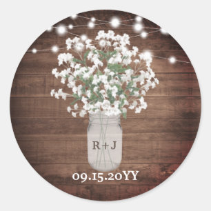 Rustikale Monogram Mason Jar Vase Lights Hochzeit Runder Aufkleber