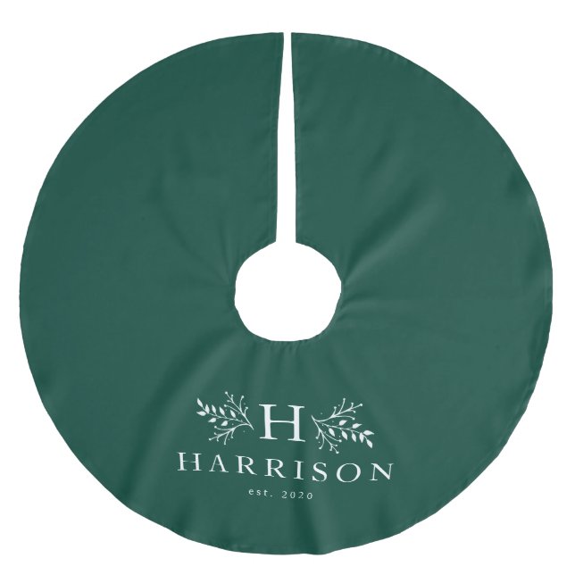 Rustikale, monogramm-grüne Ferienfamilie Polyester Weihnachtsbaumdecke (Vorderseite)