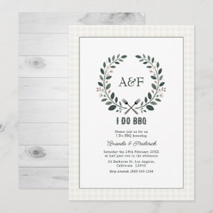 Rustikale Monogramm-Ich-mache-BBQ-Hochzeit Einladung
