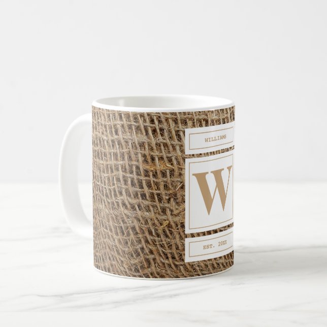 Rustikale Monogramm-Initiale aus Jute  Kaffeetasse (Vorderseite Links)