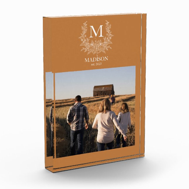 Rustikale Monogramm Kupfer personalisiert Fotoblock (Links)