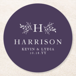 Rustikale Monogramm Pflaume lila Herbst Winterhoch Runder Pappuntersetzer