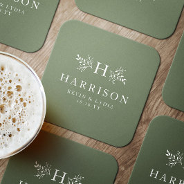 Rustikale Monogramm Salbei, einfache klassische Ho Runder Pappuntersetzer