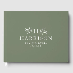 Rustikale Monogramm Salbei Grüne Hochzeit Gästebuch