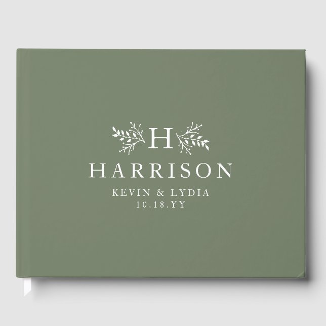 Rustikale Monogramm Salbei Grüne Hochzeit Gästebuch (Vorderseite)