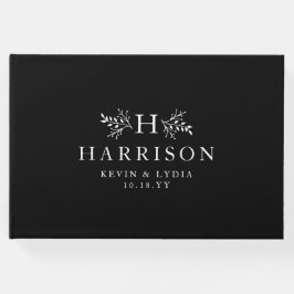 Rustikale monogramm Schwarz-Weiß klassische Hochze Gästebuch