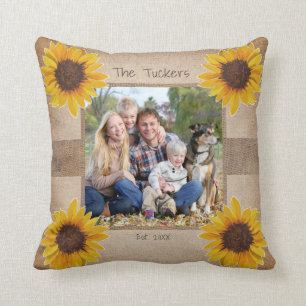 Rustikale Monogramm-Sonnenblumen-Burlap-Familie Kissen