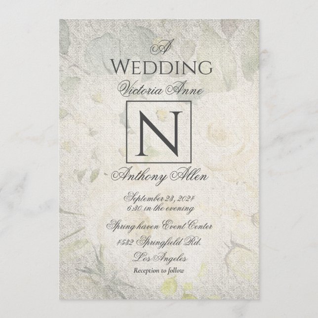 Rustikale Monogramm-Watercolor-Floral-Hochzeit Einladung (Vorderseite)