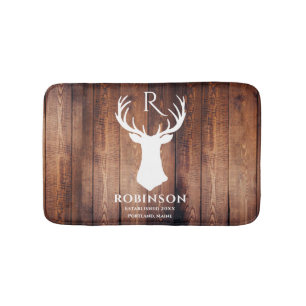 Rustikale Monogrammbezeichnung Hirsch Antler Wood  Badematte
