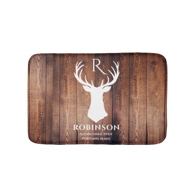 Rustikale Monogrammbezeichnung Hirsch Antler Wood  Badematte (Vorderseite)