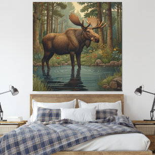 Rustikale Moose boho wald bepflanzt Leinwanddruck
