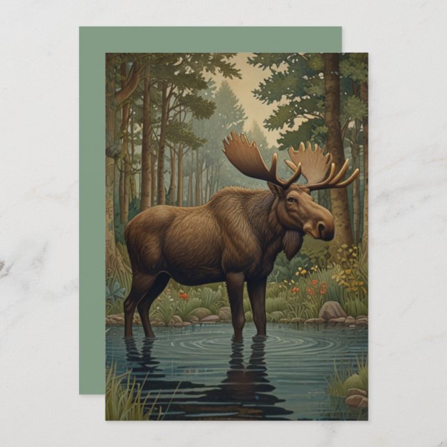 Rustikale Moose Boho Wald Grüne Kunst Einladung (Vorne/Hinten)