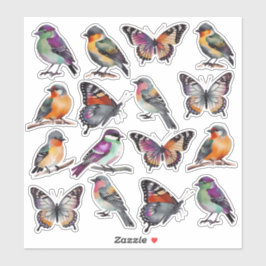 Rustikale Multicolor-Wasserfarben-Vögel und Schmet Aufkleber