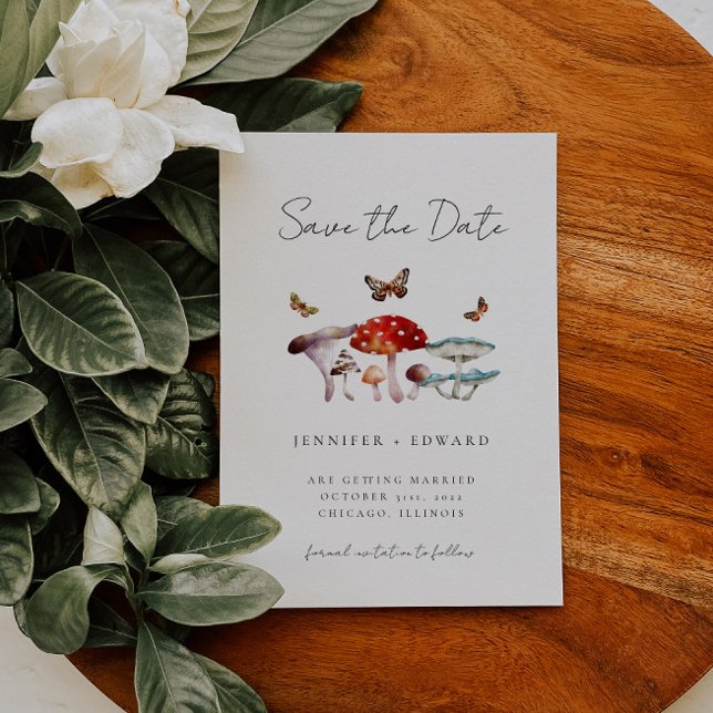 Rustikale Mushroom Moth Wedding rettet das Datum Save The Date (Von Creator hochgeladen)